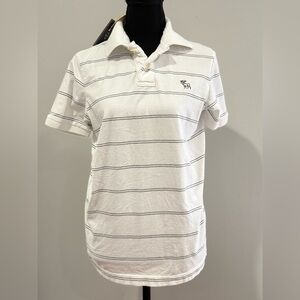 New w Imperfections Abercrombie & Fitch L White Striped Polo “Muscle Tee” 039